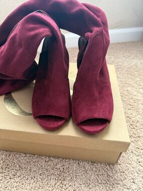 Charlotte Russe Burgundy Suede Peep-Toe Over-the-Knee Heels